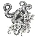 A tattoo design featuring a snake intertwined with roses, incorporating Aztec symbols tattoo design idea