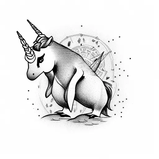 unicorn in penguin onesie tattoo design idea