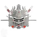 ronin mask with Japanese structures  tattoo design idea