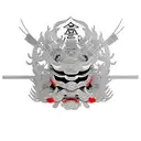 ronin mask with Japanese structures  tattoo design idea