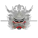 ronin mask with Japanese structures  tattoo design idea