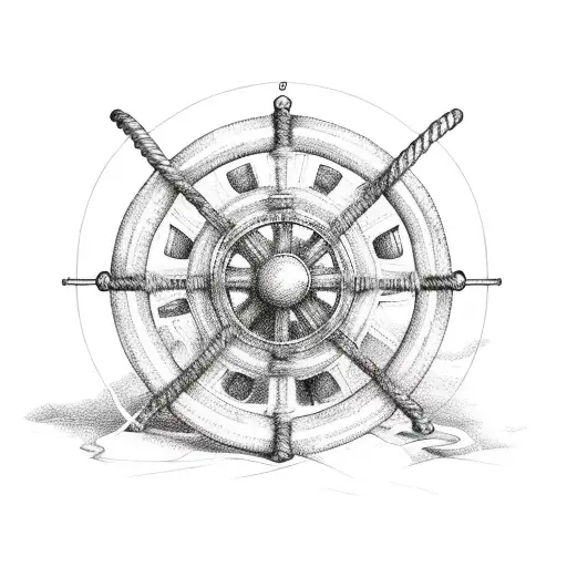old ship wheel with rope that turns into pearls tattoo design idea