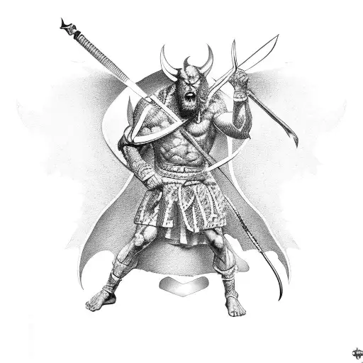 God winning fight against devil tattoo design idea