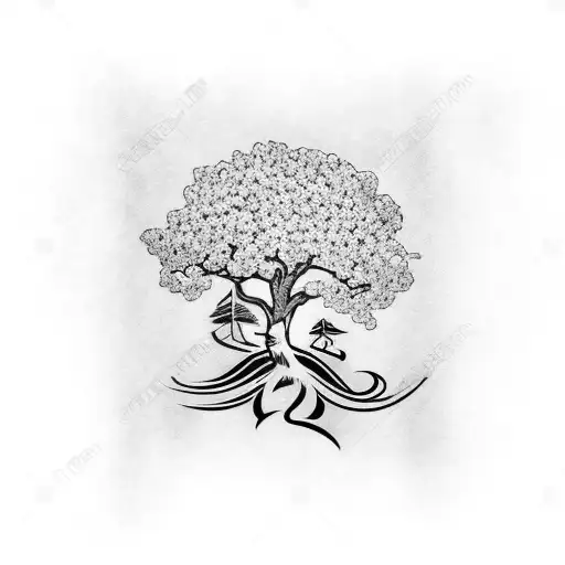 marine logo wrapped in cherry blossom tree  tattoo design idea