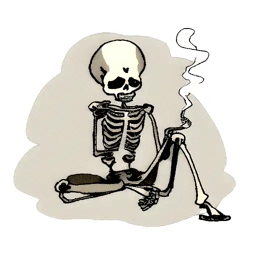 sad skeleton smoking a cigeratte tattoo design idea