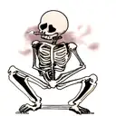 sad skeleton smoking a cigeratte tattoo design idea