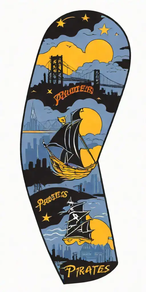 Pittsburgh Pirates emblem, Pittsburgh Bridge, Pittsburgh Skyline, USA Wrestling emblem tattoo design idea