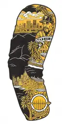 Pittsburgh Pirates P, Roberto Clemente Bridge, Pittsburgh Skyline, USA Wrestling emblem, Palm Trees tattoo design idea