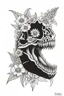 T-Rex skull in daisy bouquet tattoo design idea