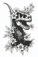 T-Rex skull in daisy bouquet tattoo design idea