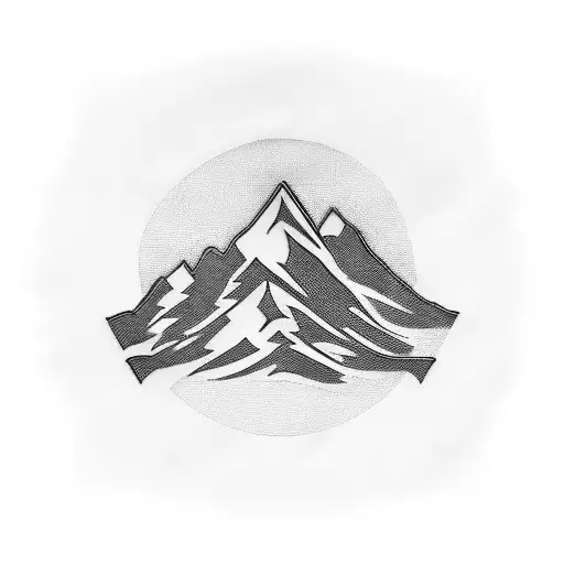 A blackwork tattoo of a mountain range with a French flag flying on its peak tattoo design idea