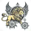 lion and compass tattoo design idea