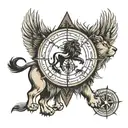 lion and compass tattoo design idea