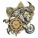 lion and compass tattoo design idea