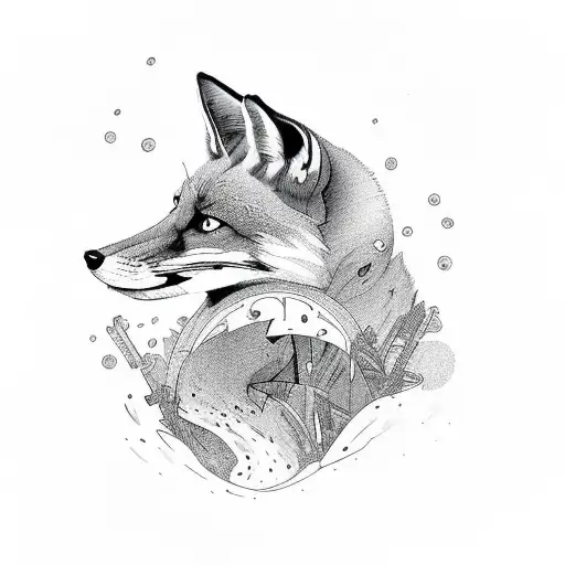 fox and number 7 tattoo design idea