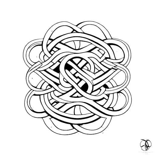 An intricate blackwork design of two intertwined infinity symbols, each representing one of the client's sons, with their names incorporated within the design tattoo design idea