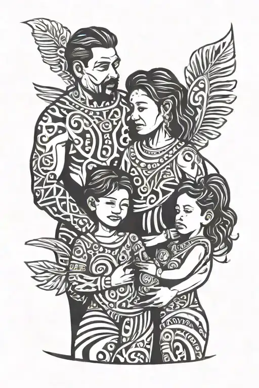 A father and mother with their 5 year old daughter and 3 year old son tattoo design idea