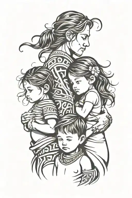 A father, a mother with her 5 year old daughter and her 3 year old son tattoo design idea