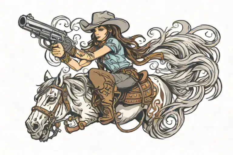 Cowgirl with pistol tattoo design idea