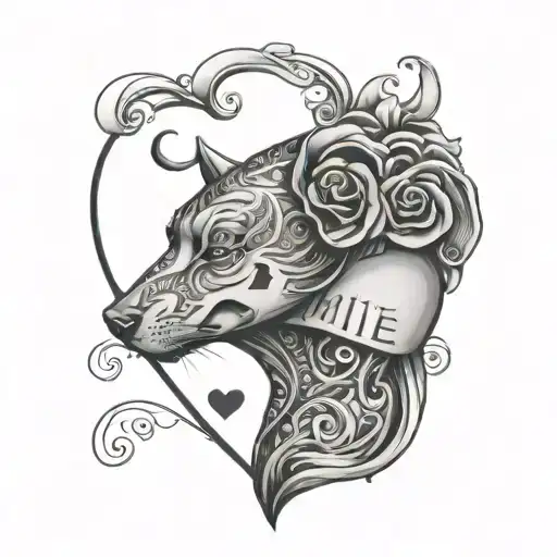 "millie" with love heart shape surrounded tattoo design idea