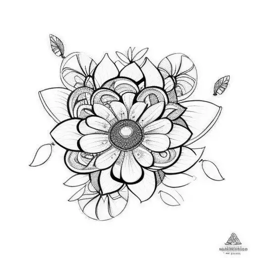 papillon et fleur en ligne  tattoo design idea
