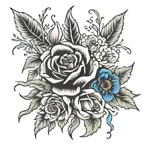 Birth flowers tattoo for her children on her thigh son Raylin January birth son Waylon January birth son Grayson Novembe tattoo design idea