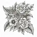 Birth flowers tattoo for her children on her thigh son Raylin January birth son Waylon January birth son Grayson Novembe tattoo design idea
