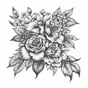 Birth flowers tattoo for her children on her thigh son Raylin January birth son Waylon January birth son Grayson Novembe tattoo design idea