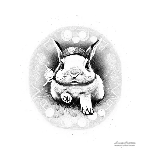 A nurse cuddling a rabbit on a peaceful seaside tattoo design idea