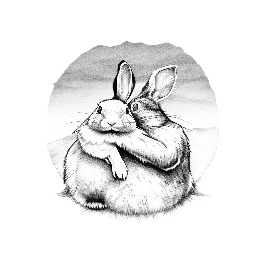 A nurse cuddling a rabbit on a peaceful seaside tattoo design idea