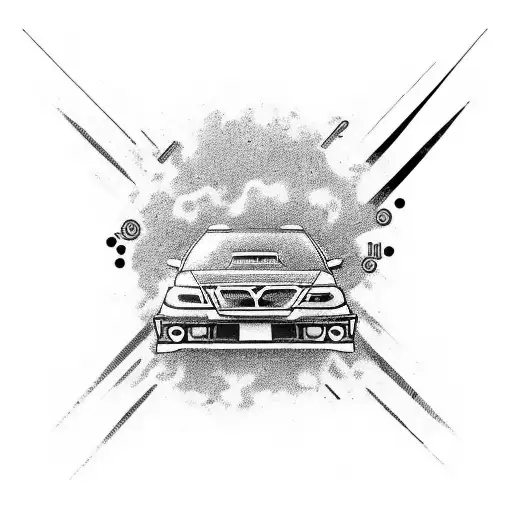 A dynamic tattoo of a Subaru car in motion, surrounded by elements of hip hop culture like graffiti and boomboxes tattoo design idea