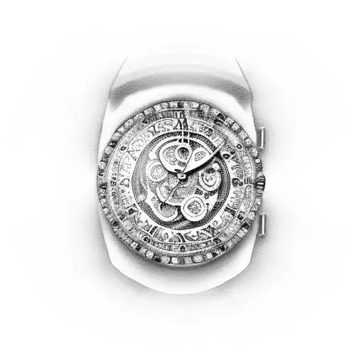 Rosary necklace wraped around a watch with roses in the background tattoo design idea