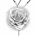 Rosary necklace wraped around a watch with roses in the background tattoo design idea