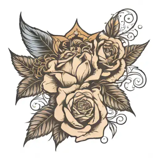 Rose with the name Kara and Aster with the name Ezra tattoo design idea