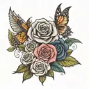 Rose with the name Kara and Aster with the name Ezra tattoo design idea