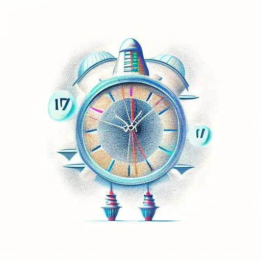 Clock with a spaceship above it tattoo design idea