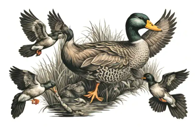 ducking hunting scene tattoo design idea
