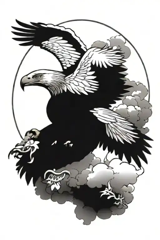 eagle soaring , sun, North Star , clouds under , flowers  tattoo design idea
