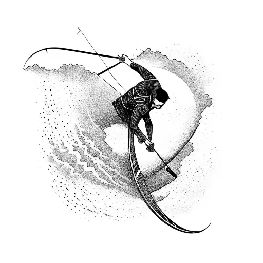 Kite surfer riding a wave with a majestic Polynesian-inspired tattoo design tattoo design idea