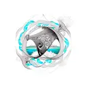 A vibrant kitesurfing scene set against the stunning landscapes of New Caledonia in a dotwork style tattoo design idea