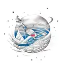 A vibrant kitesurfing scene set against the stunning landscapes of New Caledonia in a dotwork style tattoo design idea