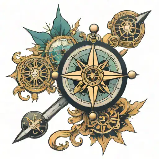 globe compass cross tattoo design idea