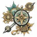 globe compass cross tattoo design idea