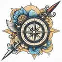 globe compass cross tattoo design idea