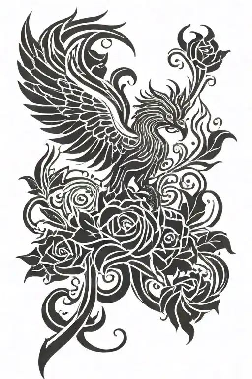 Pheonix Rose with fire tattoo design idea