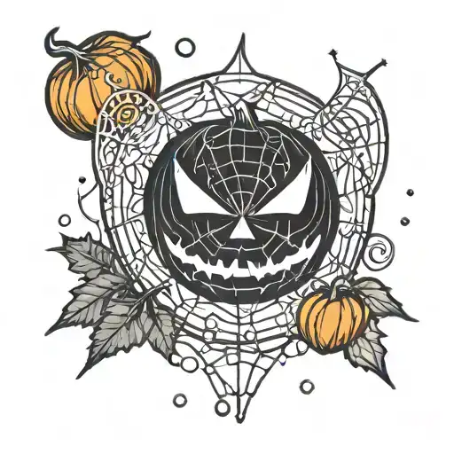 Jack o lantern with spider webs and sparkles   tattoo design idea