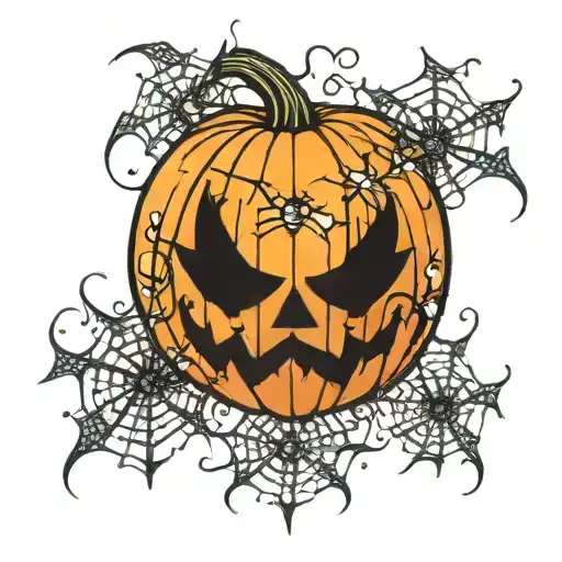 Jack o lantern with spider webs and sparkles   tattoo design idea