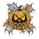 Jack o lantern with spider webs and sparkles   tattoo design idea