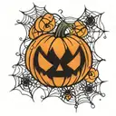 Jack o lantern with spider webs and sparkles   tattoo design idea