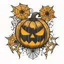 Jack o lantern with spider webs and sparkles   tattoo design idea
